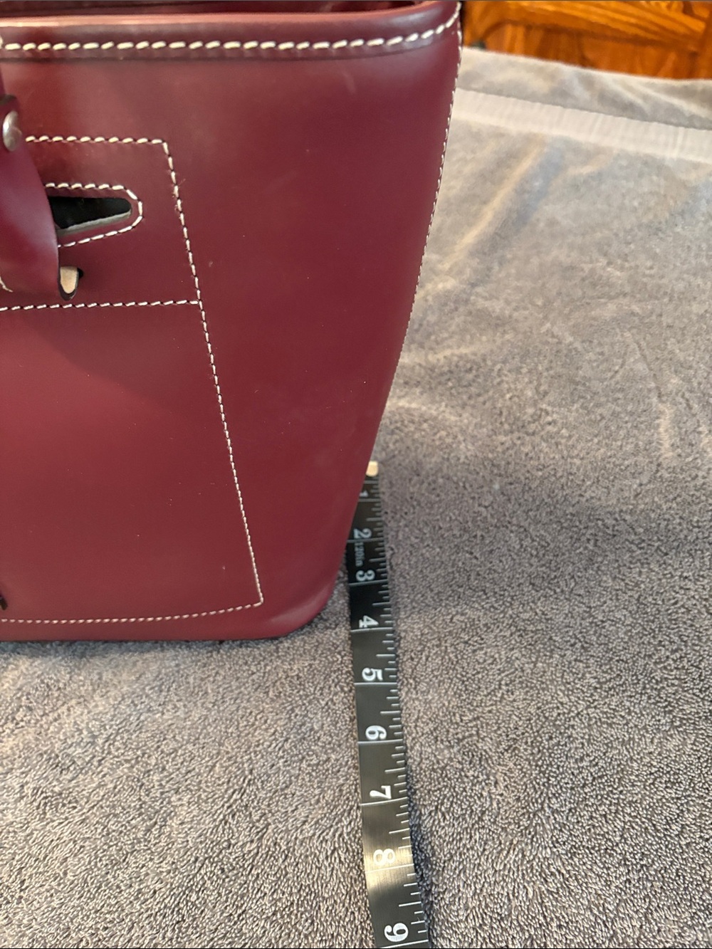 Dooney & Bourke Burgundy Leather Tote with Contrast Stitching - Picture 3 of 7